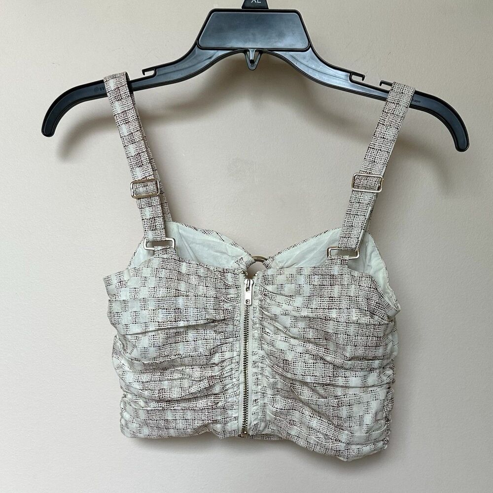 Anthropologie Mon Renn Crop Top Bustier XS 6 Ruched Keyhole Preppy Cottage Boho - Picture 3 of 7